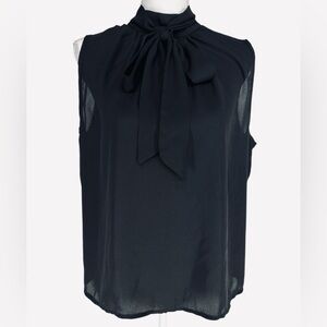 Black Sheer Sleeveless Top with Bow / Large